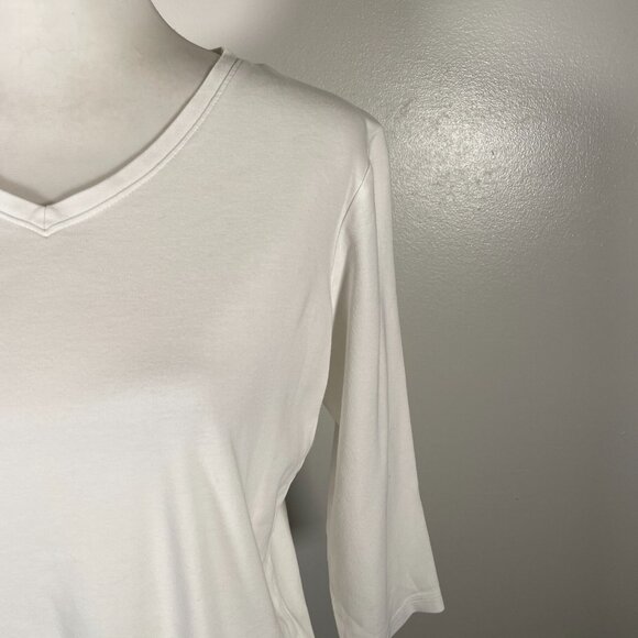 L.L. Bean T Shirt Top Women's Small Regular White Cotton Stretch V Neck Pullover - Picture 4 of 16